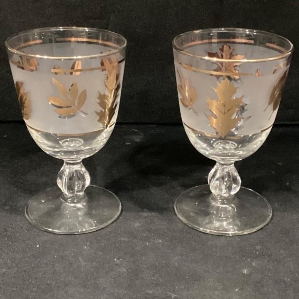 Set of 2 Vintage Libbey Golden Foliage 8 Ounce Water Goblets